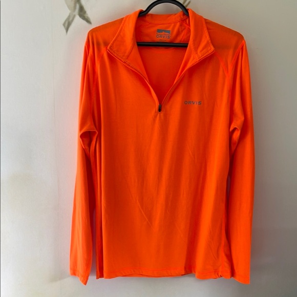 Orvis Vibrant Orange Drirelease 1/4 zip long sleeve knit Shirt - Picture 1 of 7